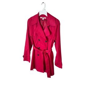 DKNY Womens Primrose Pink Double Breasted Hooded Trench Coat Belted Large 06707